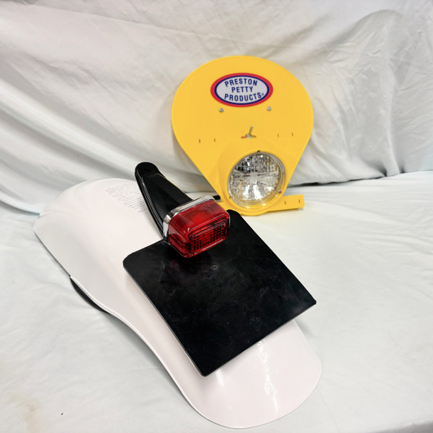 Battery powered LED Yellow headlight, White MX rear fender and LED Enduro Taillight assembly