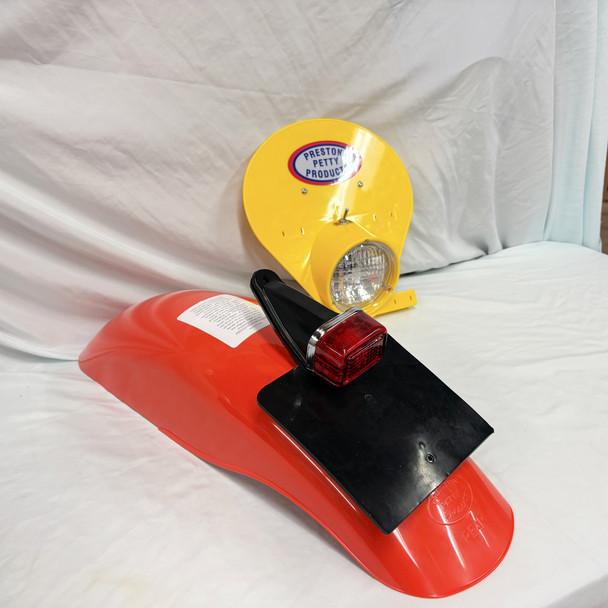 Battery powered LED Yellow headlight, Dark Orange MX rear fender and LED Enduro Taillight assembly