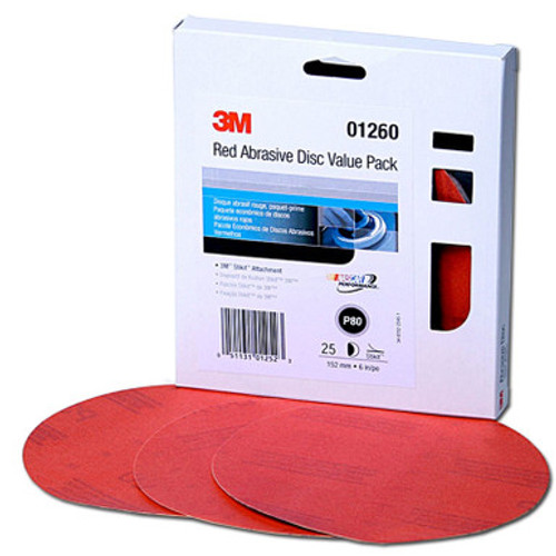 3M 01260, 80 Grit, 6 inch, Value Pack, DA, Stickit Red Sandpaper