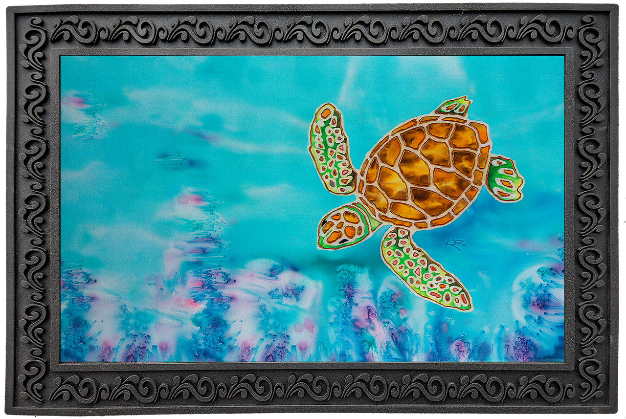 Watercolor Sea Turtles Door Mat, Indoor Outdoor Non-slip Rubber