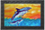 Dolphin leaping out of water with sunset outdoor mat 30X18 with rubber tray 36X24