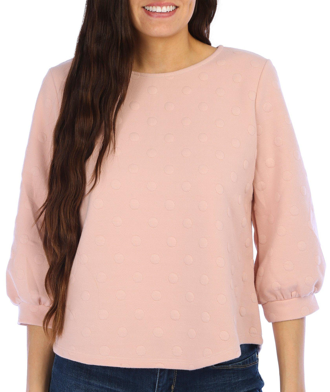 Women s solid dot textured knit top bealls