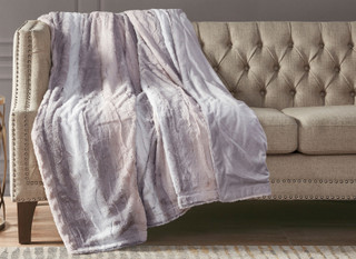Thumbnail 6: Madison Park Madison Park Zuri Blush/Grey Oversized Faux Fur Throw 
