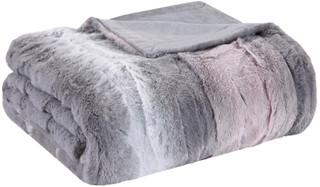 Thumbnail 2: Madison Park Madison Park Zuri Blush/Grey Oversized Faux Fur Throw 