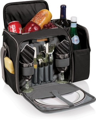 Thumbnail 6: Picnic Time Picnic Time Malibu Black Stripe Picnic Tote 