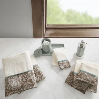 Thumbnail 4: Madison Park Madison Park Aubrey 6-pc. Blue Jacquard Towel Set 