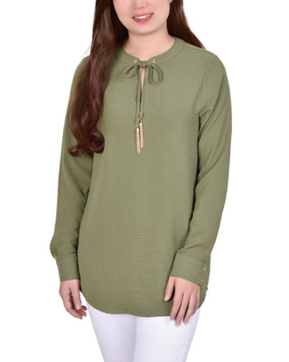 Thumbnail 3: Ny Collection NY Collection Petite Tie Neck Blouse 