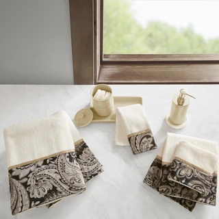 Thumbnail 4: Madison Park Madison Park Aubrey 6-pc. Black Jacquard Towel Set 