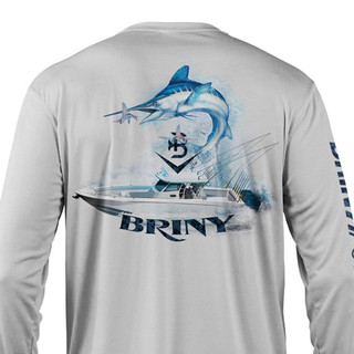 Thumbnail 6: BRINY Briny White Marlin Mens Grey Performance Fishing Shirt 