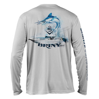 Thumbnail 2: BRINY Briny White Marlin Mens Grey Performance Fishing Shirt 