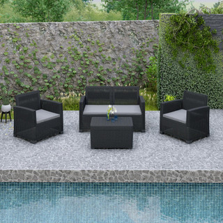 Thumbnail 2: DUKAP ALTA Faux Rattan 4 Person Seating Set with Cushions 