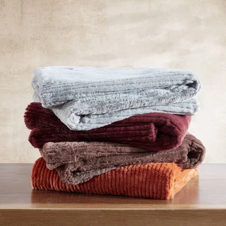Thumbnail 8: Eddie Bauer Eddie Bauer Ribbed Super Soft Stripe Solid Microfleece Throw 
