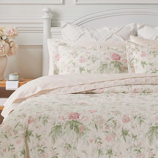 Thumbnail 12: Laura Ashley Laura Ashley Breezy Floral 100% Cotton Reversible Quilt Set 