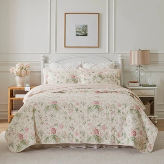 Thumbnail 4: Laura Ashley Laura Ashley Breezy Floral 100% Cotton Reversible Quilt Set 