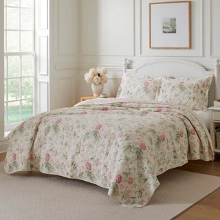 Thumbnail 8: Laura Ashley Laura Ashley Breezy Floral 100% Cotton Reversible Quilt Set 
