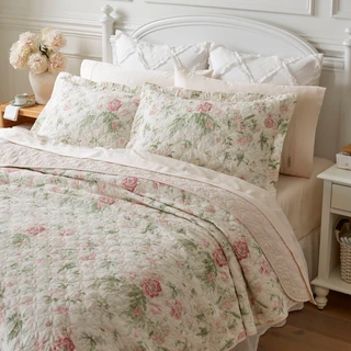 Thumbnail 32: Laura Ashley Laura Ashley Breezy Floral 100% Cotton Reversible Quilt Set 