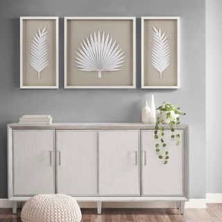 Thumbnail 1: Madison Park Sabal Framed Rice Paper Palm Leaves Shadowbox Wall Decor Set 
