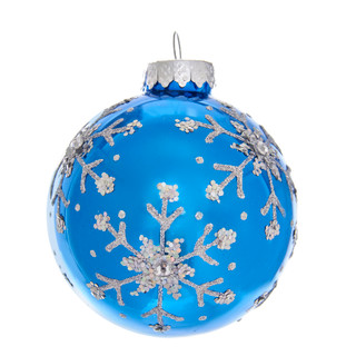 Thumbnail 6: Kurt Adler Kurt Adler 80MM Blue and Silver Glitter Snowflake Glass Ball 