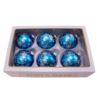 Thumbnail 12: Kurt Adler Kurt Adler 80MM Blue and Silver Glitter Snowflake Glass Ball 