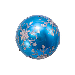 Thumbnail 10: Kurt Adler Kurt Adler 80MM Blue and Silver Glitter Snowflake Glass Ball 