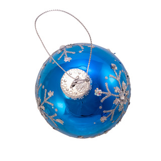 Thumbnail 8: Kurt Adler Kurt Adler 80MM Blue and Silver Glitter Snowflake Glass Ball 
