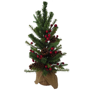 Thumbnail 6: Kurt Adler Kurt Adler 18-Inch PVC Tree With Red Berry,Pinecone & Burlap 