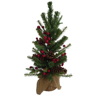 Thumbnail 8: Kurt Adler Kurt Adler 18-Inch PVC Tree With Red Berry,Pinecone & Burlap 