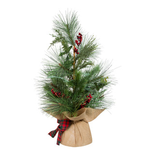 Thumbnail 6: Kurt Adler Kurt Adler 24-Inch Berries and Plaid Ribbon Green Tree. 