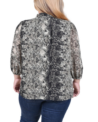 Thumbnail 4: Ny Collection NY Collection Plus 3/4 Sleeve Chiffon Blouse 