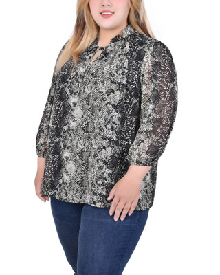 Thumbnail 2: Ny Collection NY Collection Plus 3/4 Sleeve Chiffon Blouse 