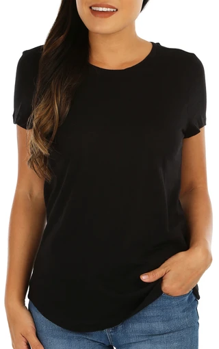 Thumbnail 2: Blue Sol Blue Sol Petite Solid Round Hem Short Sleeve Top 