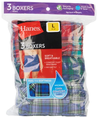 Thumbnail 2: Hanes Hanes Mens 3-Pk. Plaid Tagless Comfort Flex Boxers 