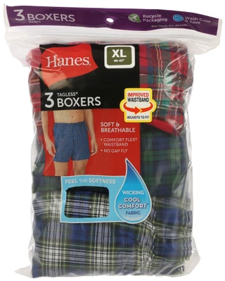 Thumbnail 6: Hanes Hanes Mens 3-Pk. Plaid Tagless Comfort Flex Boxers 