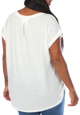 Thumbnail 4: BUNULU Bunulu Plus Roll Cuff Short Sleeve V-Neck Top 