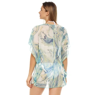 Thumbnail 4: Jordan Taylor Womens  Teal V Neck Mesh Caftan Cover Up 
