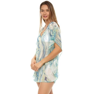 Thumbnail 2: Jordan Taylor Womens  Teal V Neck Mesh Caftan Cover Up 
