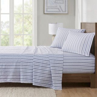 Thumbnail 12: Madison Park Madison Park Essentials Striped Cotton 4 Piece Sheet Set 
