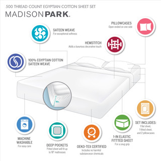Thumbnail 30: Madison Park Madison Park Deep Pocket Egyptian Cotton 4 Piece Sheet Set 
