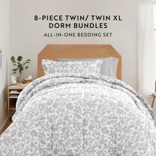 Thumbnail 12: IENJOY HOME 8 Piece Light Gray Patterned Comforter Dorm Set Bundle 