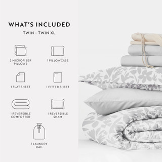 Thumbnail 18: IENJOY HOME 8 Piece Light Gray Patterned Comforter Dorm Set Bundle 