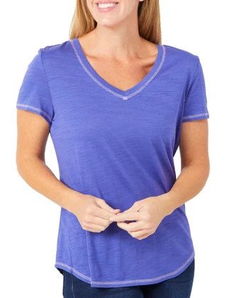 Thumbnail 3: Blue Sol Blue Sol Womens Solid Luxey Short Sleeve V-Neck Top 