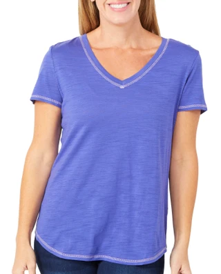 Thumbnail 1: Blue Sol Blue Sol Womens Solid Luxey Short Sleeve V-Neck Top 