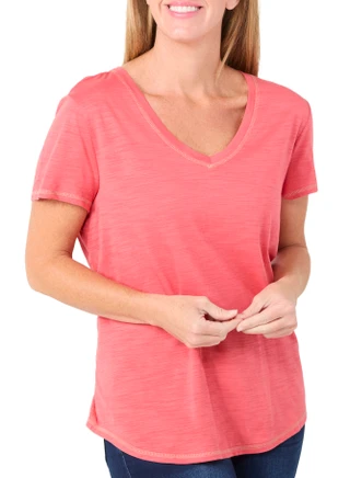 Thumbnail 2: Blue Sol Blue Sol Womens Solid Luxey Short Sleeve V-Neck Top 