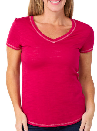 Thumbnail 1: Blue Sol Blue Sol Womens Solid Luxey Short Sleeve V-Neck Top 