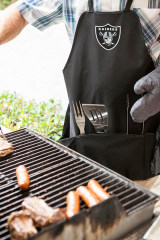Thumbnail 3: LAS VEGAS RAIDERS NFL Las Vegas Raiders 6pc BBQ Apron Tote Grill Set 