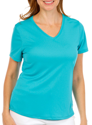 Thumbnail 3: REEL LEGENDS Reel Legends Womens Solid Freeline V-Neck Short Sleeve Top 
