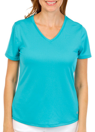 Thumbnail 1: REEL LEGENDS Reel Legends Womens Solid Freeline V-Neck Short Sleeve Top 