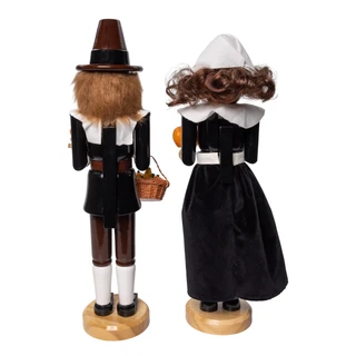 Thumbnail 8: Kurt Adler 15 in. Pilgrim Nutcrackers 2-Piece Set Grateful Patch 