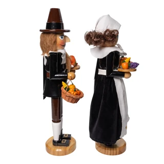 Thumbnail 6: Kurt Adler 15 in. Pilgrim Nutcrackers 2-Piece Set Grateful Patch 