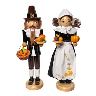 Thumbnail 4: Kurt Adler 15 in. Pilgrim Nutcrackers 2-Piece Set Grateful Patch 